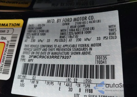 2024 Ford Bronco Sport Outer Banks from USA, damaged, VIN 3FMCR9C63RRE79207